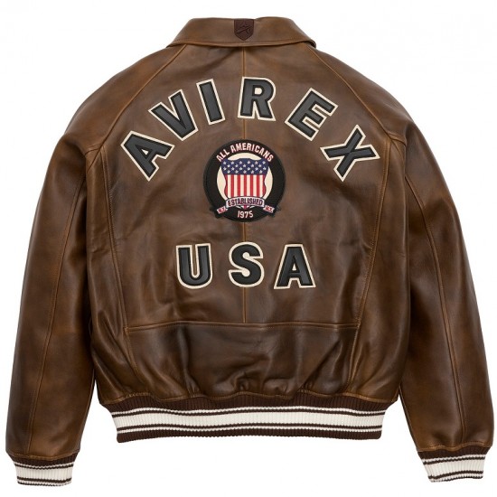 Mens Avirex Brown Leather Biker Jacket