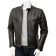 Mens Black And Brown Slimfit Stylish Classic Cafe Racer Tab Collar Real Leather Biker Jacket