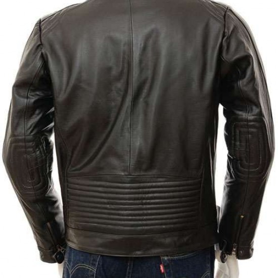 Mens Black And Brown Slimfit Stylish Classic Cafe Racer Tab Collar Real Leather Biker Jacket