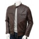 Mens Black And Brown Slimfit Stylish Classic Cafe Racer Tab Collar Real Leather Biker Jacket