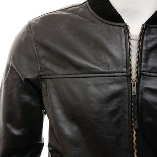 Mens Black And Dark Brown Classic Elegant Real Leather Bomber Jacket