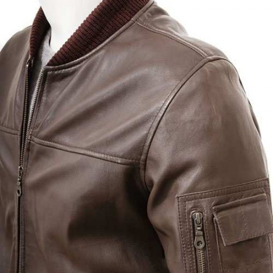 Mens Black And Dark Brown Classic Elegant Real Leather Bomber Jacket