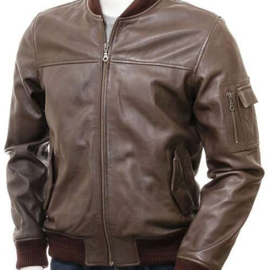 Mens Black And Dark Brown Classic Elegant Real Leather Bomber Jacket