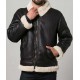 Mens Black Aviator Faux Shearling Leather Jacket         