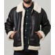 Mens Black Aviator Faux Shearling Leather Jacket         