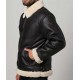 Mens Black Aviator Faux Shearling Leather Jacket         