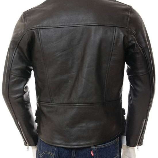 Mens Black Chromed Angled Zip Double Breasted Zipped Pockets Real Leather Biker Jacket