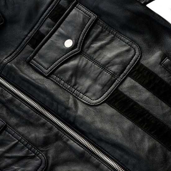 Mens Black Leather Jacket With Suede Stripes