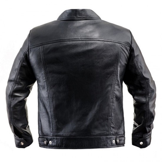 Mens Black Leather Jacket With Suede Stripes