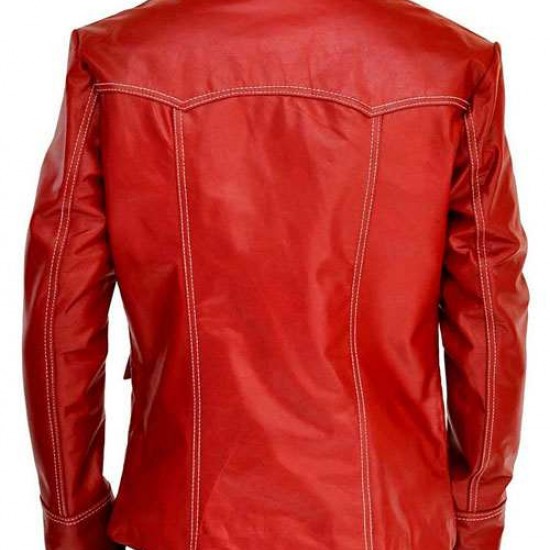 Mens Brad Pitt Fight Club Tyler Durden Coat Red Biker Leather Jacket