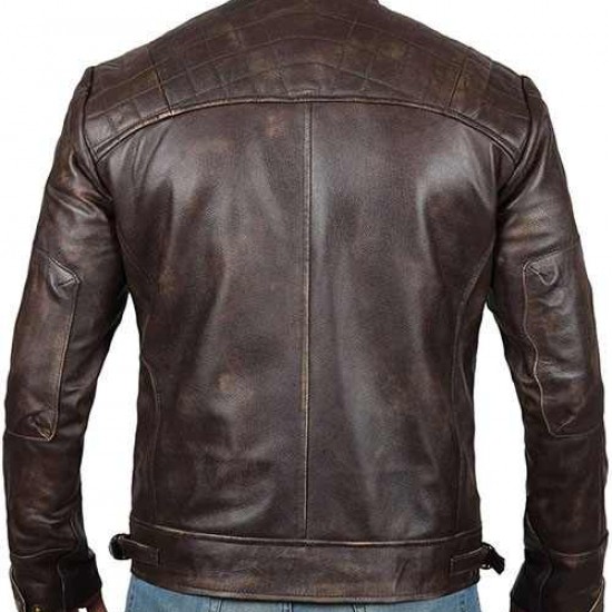 Mens Brown Genuine Lambskin Motorcycle Leather Jacket