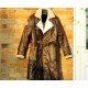 Mens Brown Shearling Distressed Brown Faux Fur Leather Long Winter Coat