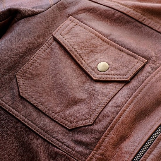 Mens Brown Winter Hooded Leather Bomber Jacket