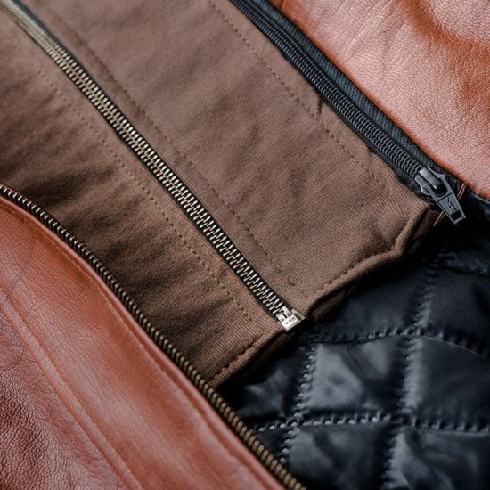 Mens Brown Winter Hooded Leather Bomber Jacket