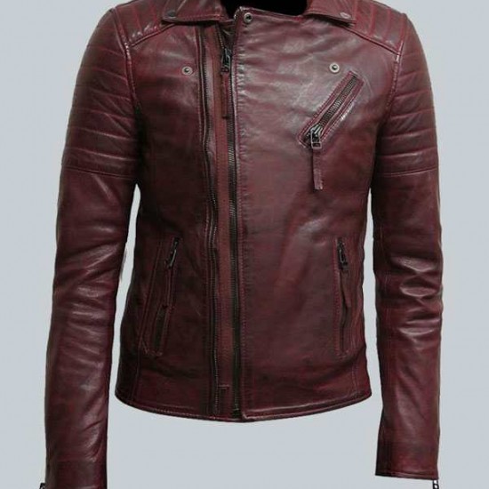 Mens Burgundy Color Biker Style Leather Jacket