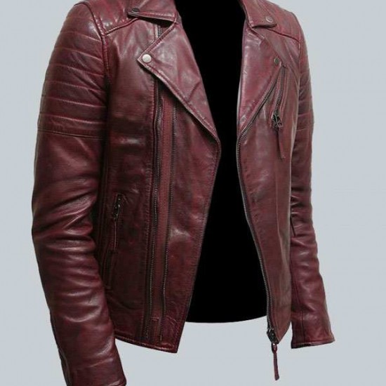 Mens Burgundy Color Biker Style Leather Jacket