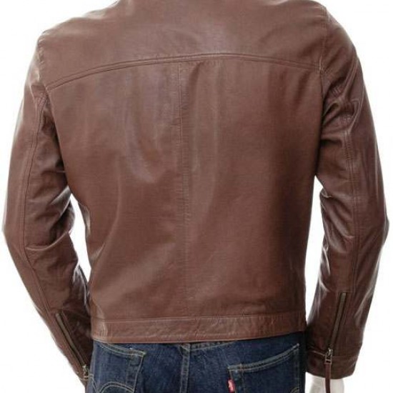 Mens Cafe Racer Real Leather Biker Jacket