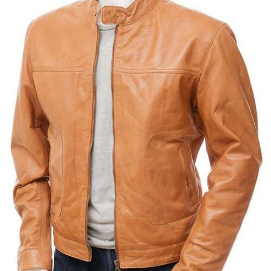 Mens Cafe Racer Real Leather Biker Jacket