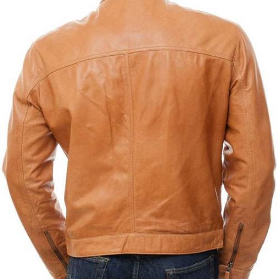 Mens Cafe Racer Real Leather Biker Jacket