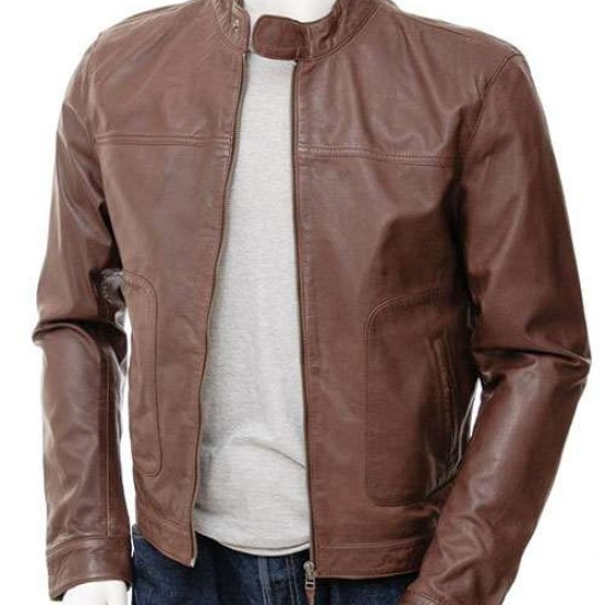 Mens Cafe Racer Real Leather Biker Jacket