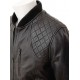 Mens Classic Quilted Panel Real Leather Bomber Jacket