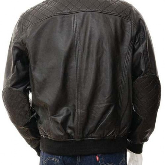 Mens Classic Quilted Panel Real Leather Bomber Jacket