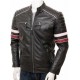 Mens Classic Racing Quilted Real Leather Biker Jacket