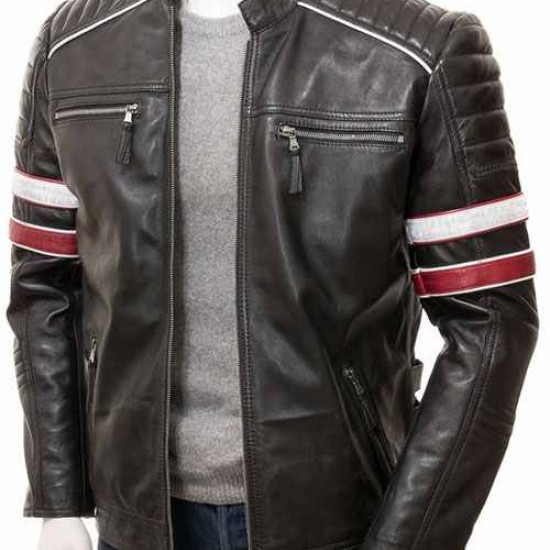 Mens Classic Racing Quilted Real Leather Biker Jacket