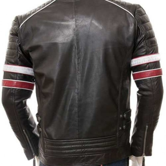 Mens Classic Racing Quilted Real Leather Biker Jacket