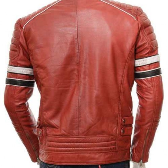 Mens Classic Racing Quilted Real Leather Biker Jacket