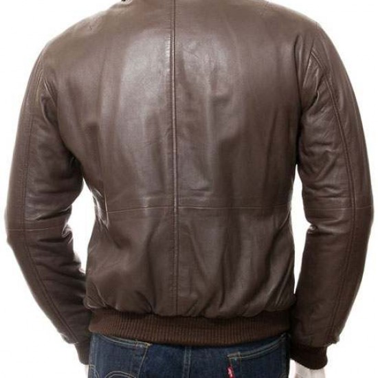 Mens Classic Shirt Collar Real Leather Bomber Jacket