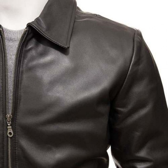 Mens Classic Shirt Collar Real Leather Bomber Jacket