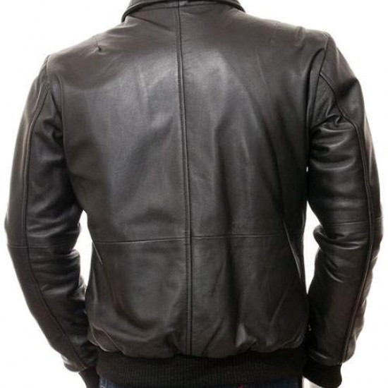 Mens Classic Shirt Collar Real Leather Bomber Jacket