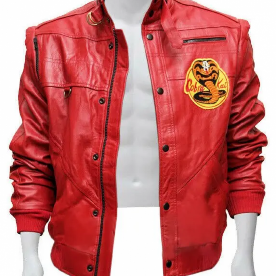 Mens Cobra Kai Karate Kid Johnny Lawrence Red Leather Jacket