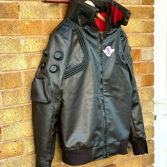 Mens Cyberpunk 2077 Leather Embroidery Costume Jacket