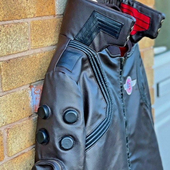 Mens Cyberpunk 2077 Leather Embroidery Costume Jacket