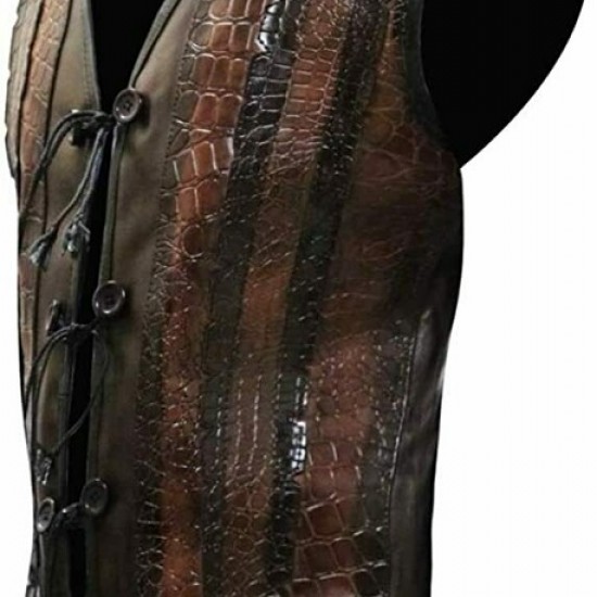 Mens Dundee Danny McBride Crocodile Brown Leather Vest