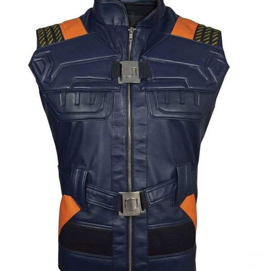 Mens Erik Killmonger Panther Blue Leather Vest