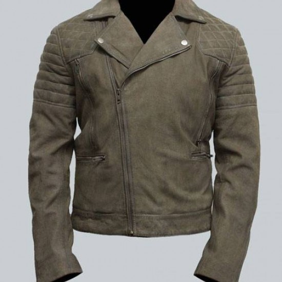 Mens Grey Suede Leather Motorcycle Jacket