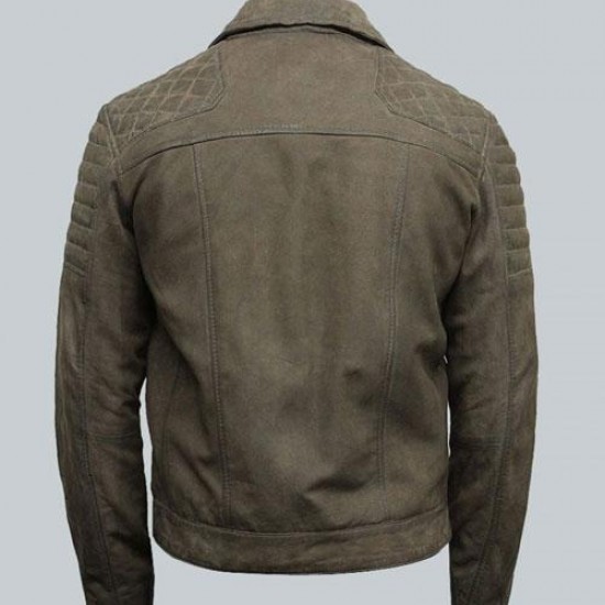 Mens Grey Suede Leather Motorcycle Jacket