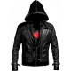 Mens Jason Todd Red Hood Arkham Knight Bat Logo Cosplay Costume Biker Leather Jacket 