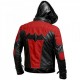 Mens Jason Todd Red Hood Arkham Knight Bat Logo Cosplay Costume Biker Leather Jacket 