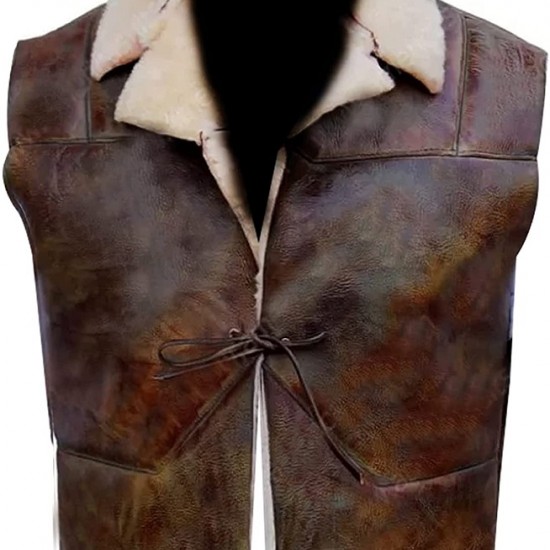 Mens No Name Clint Eastwood Western Cowboy Fur Shearling Brown Geniune Leather Vest