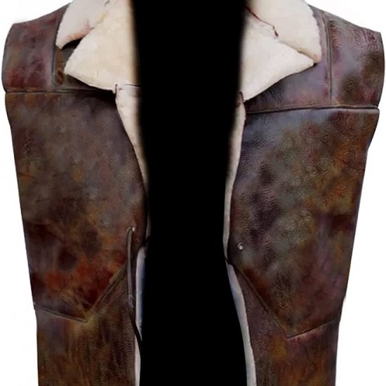 Mens No Name Clint Eastwood Western Cowboy Fur Shearling Brown Geniune Leather Vest