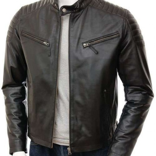 Mens Quilt Elegant Classic Real Leather Biker Jacket