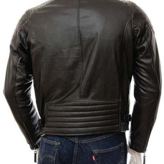 Mens Quilt Elegant Classic Real Leather Biker Jacket