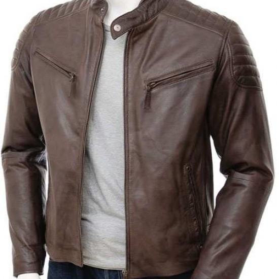 Mens Quilt Elegant Classic Real Leather Biker Jacket