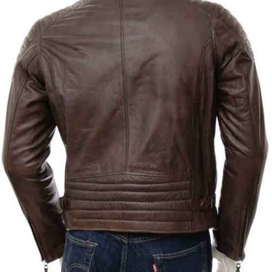 Mens Quilt Elegant Classic Real Leather Biker Jacket