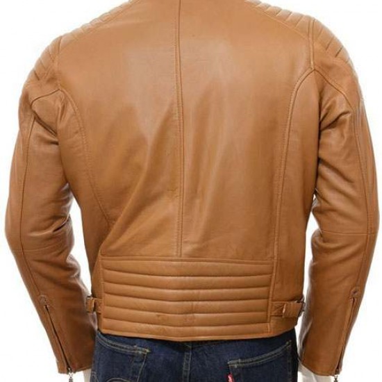 Mens Quilt Elegant Classic Real Leather Biker Jacket