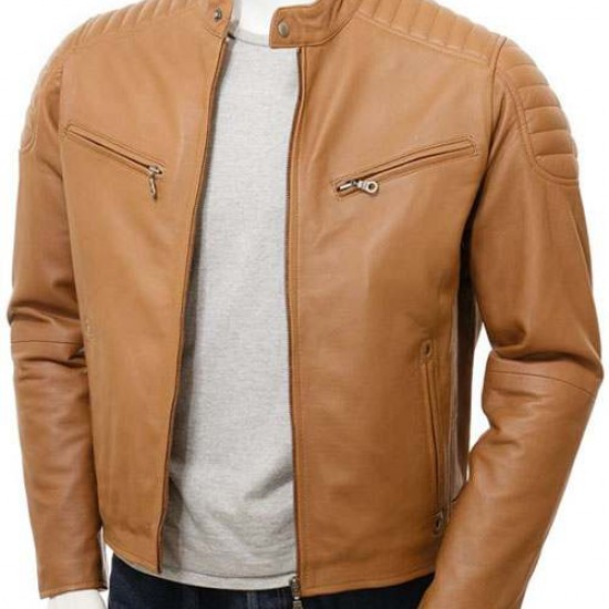 Mens Quilt Elegant Classic Real Leather Biker Jacket